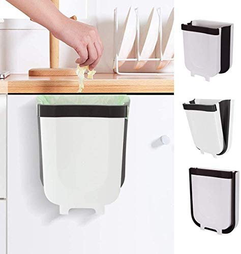 Pequeña papelera colgante de cocina, plegable, para gabinete/coche/dormitorio/baño, 9L/2.4 galones