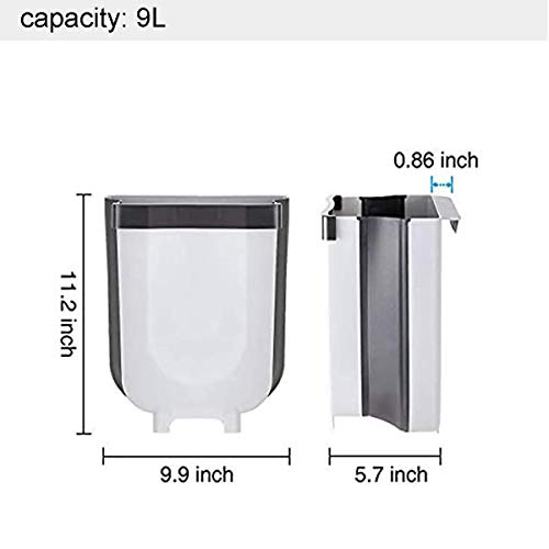 Pequeña papelera colgante de cocina, plegable, para gabinete/coche/dormitorio/baño, 9L/2.4 galones
