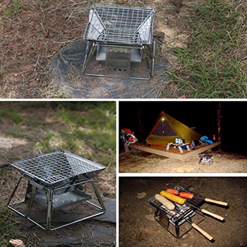 Pequeñas Barbacoas Portatiles De Carbon Sin Humo, Mini Barbacoa Plegable Parrillada Asador Al Aire Libre BBQ con Rejillas De Acero Inoxidable 1-2 Personas Altura Ajustable