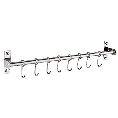 Percha de cocina, acero inoxidable, multiusos, organizador de utensilios de cocina, soporte de pared para sartenes, utensilios colgantes con 6 ganchos (40 cm, 6 ganchos) (40 cm, como se muestra)
