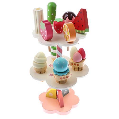 Perfeclan 11 Piezas de Madera de 3 Capas de Soporte de Helado de Fresa Soporte de Juego de Juguete