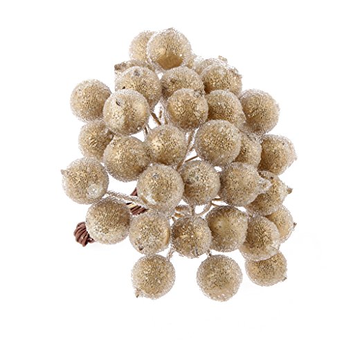 perfeclan 200pcs El Mini Navidad Helado De Fruta De La Baya del Acebo De La Flor Artificial De La Decoración De Oro - Oro