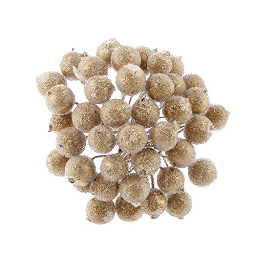 perfeclan 200pcs El Mini Navidad Helado De Fruta De La Baya del Acebo De La Flor Artificial De La Decoración De Oro - Oro