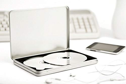 Perfekto24 Caja de Metal para Guardar CD, Tapa Rectangular, 19 x 13,5 x 1,8 cm, Cuadrada, vacía, Color Plata Mate, para Uso Universal