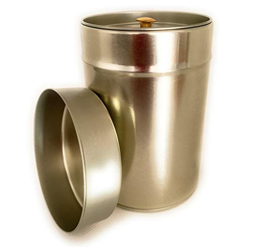 Perfekto24 - Lata de metal para almacenamiento (8,5 x 12,8 cm, redonda, vacía, dorado, caja de almacenamiento, lata de chapa, uso universal)