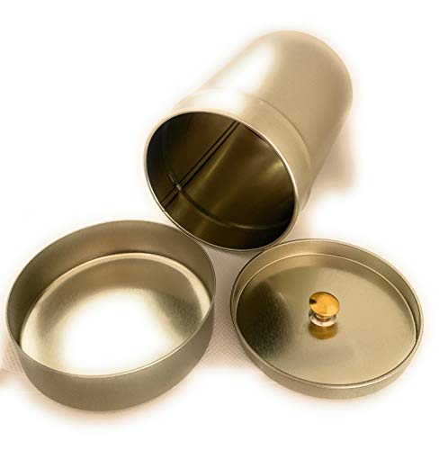 Perfekto24 - Lata de metal para almacenamiento (8,5 x 12,8 cm, redonda, vacía, dorado, caja de almacenamiento, lata de chapa, uso universal)