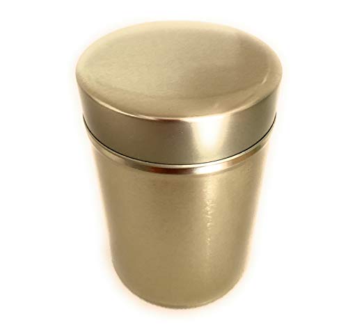 Perfekto24 - Lata de metal para almacenamiento (8,5 x 12,8 cm, redonda, vacía, dorado, caja de almacenamiento, lata de chapa, uso universal)