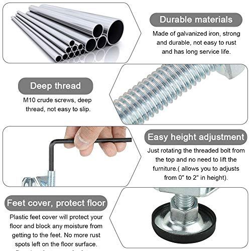 PERFETSELL 4 Pcs Nivelador de Muebles de Madera Ajustable Pies Niveladores para Mesas Patas Niveladoras Roscadas Patas de Nivelación Patas para Mesas Muebles Estanterías Maquinas (M10 x 75mm)