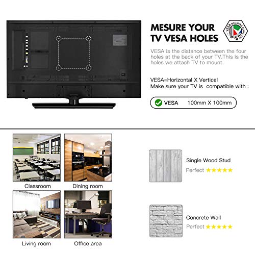 Perlegear Soporte de Pared para TV, el Soporte de Pared para TV para televisores de 10 a 35 Pulgadas de hasta 20 kg, VESA máximo 100 x 100mm, 75x75mm
