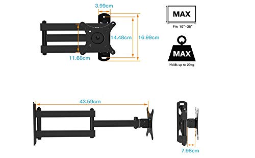Perlegear Soporte de Pared para TV, el Soporte de Pared para TV para televisores de 10 a 35 Pulgadas de hasta 20 kg, VESA máximo 100 x 100mm, 75x75mm