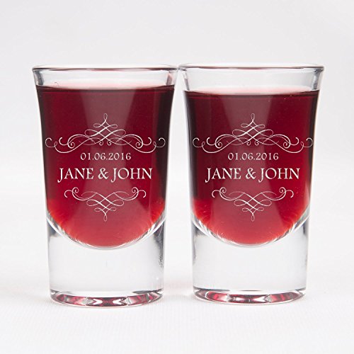 Personalizado vasos de chupito conjunto de 2 – Vasos de chupito de cristal transparente personalizada grabada con láser – 1,25 oz