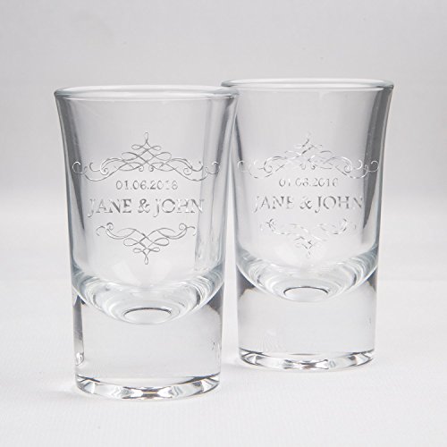Personalizado vasos de chupito conjunto de 2 – Vasos de chupito de cristal transparente personalizada grabada con láser – 1,25 oz