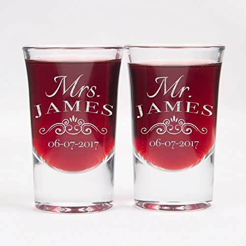 Personalizado vasos de chupito conjunto de 2 – Vasos de chupito de cristal transparente personalizada grabada con láser – 1,25 oz