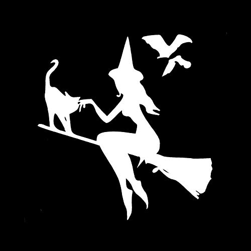 Personalized car stickers escoba de bruja del palo del gato pegatinas de coches de vinilo decals 13.9CMX14.9CM csfssd (Color : White)