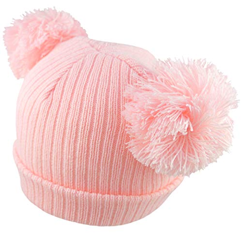 Pesci Baby Gorro Invierno de Punto Beanie con Doble Pompón para Bebé Niñas 3-6 Meses Rosa