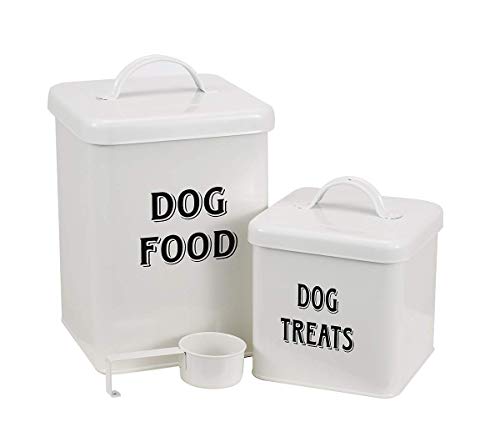 Pethiy Juego de recipientes para Comida y Dulces para Perros, con Cuchara para Perros, de Acero al Carbono con Revestimiento de Polvo de Color Crema, Tapas Ajustadas, latas de Almacenamiento pequeñas