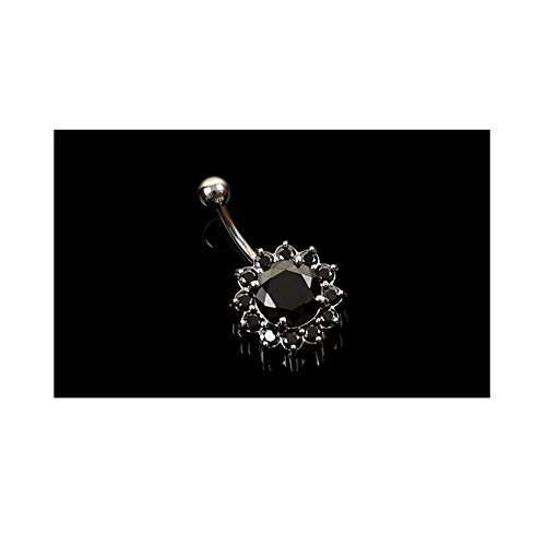 PETUNIA Flor Cristal Hebilla del Ombligo Anillo del Vientre Piercing Cuerpo Botón con Incrustaciones de Diamantes (Negro)