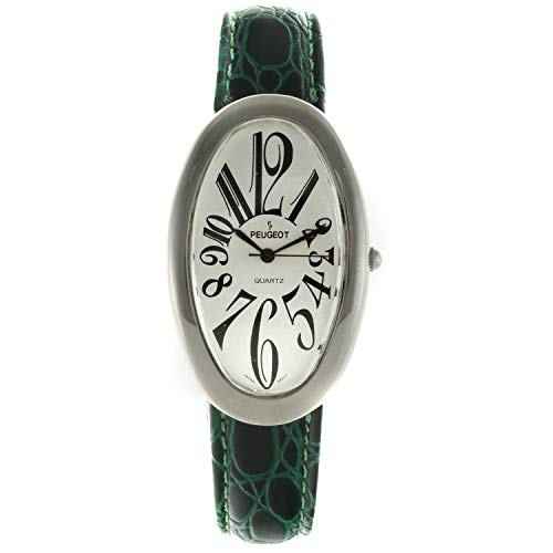 Peugeot Women Large Oval Watch - Easy Reader with Large Arabic Numerals and Leather Band