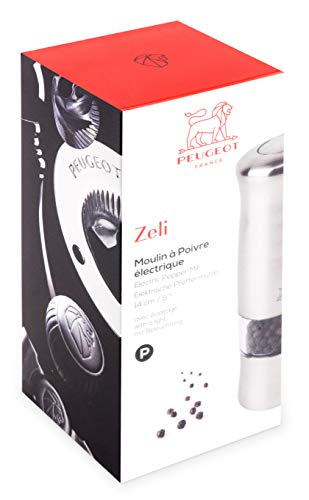 Peugeout Molinillo eléctrico de Pimienta, Acero Inoxidable, Gris, 5.8x5.8x14 cm