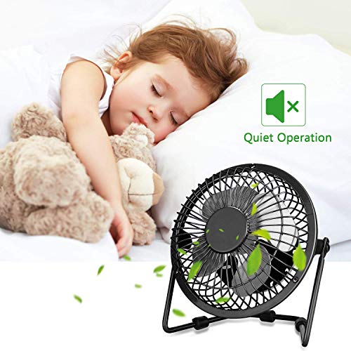 PEYOU Ventilador USB, Mini Ventilador Silencioso Portátil, Ventilador Mesa de Metal, Potente Ventilador de Refrigeración Ordenador, Ruido Bajo, para Portátil PC Hogar Oficina o Viaje - Negro