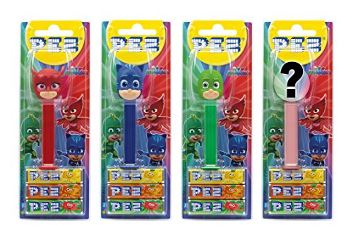 PEZ set de dispensadores PJ Masks (4 disp. con 3 recargas de caramelos PEZ de 8,5g c/u - 1 disp. PEZ 2 veces como sorpresa) + 2 paquetes de rec. (8 rec. de PEZ de 8,5g c/u)