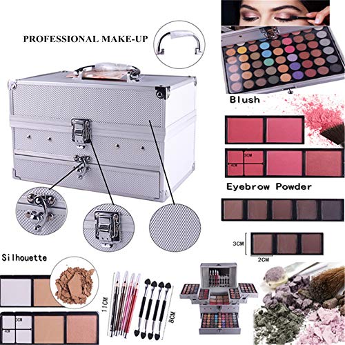 PhantomSky 132 Colores Cosmético Maquillaje Profesional Paleta de Sombra de Ojos con Ceja Polvos Prensados, Polvo y Rubor