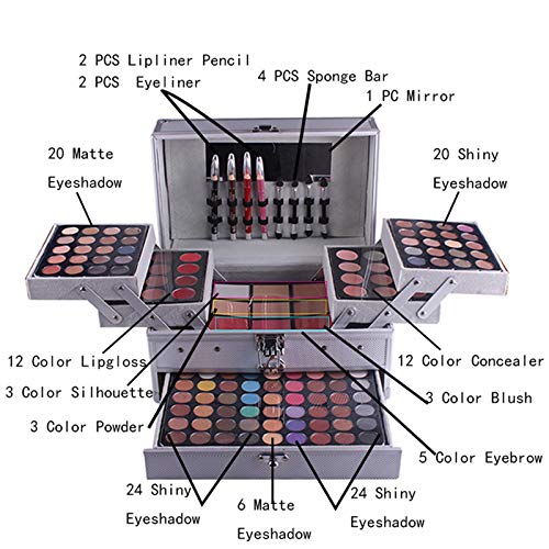 PhantomSky 132 Colores Cosmético Maquillaje Profesional Paleta de Sombra de Ojos con Ceja Polvos Prensados, Polvo y Rubor