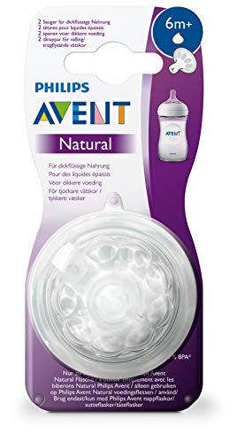 Philips Avent SCF046/27- 2 packs - Tetinas natural para líquidos espesos, 6m+, con 1 agujero