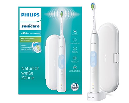Philips Sonicare ProtectiveClean 4500 HX6839/28 - Cepillo dental sónico con 2 programas de limpieza, control de presión, temporizador y estuche de viaje, color blanco