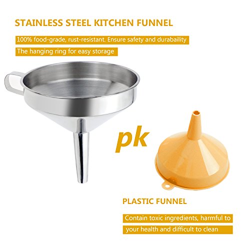 Philonext Set de embudos de Cocina, Juego de filtros de Embudo de Acero Inoxidable 3 Piezas con Mango y colador Desmontable para filtrar líquidos, Ingredientes Secos, Polvo