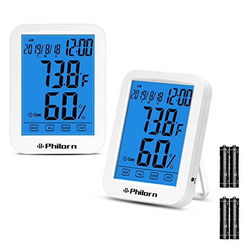 PHILORN Termómetro Higrometro Digital para Interior [4.4" Pantalla Táctil Grande], Termohigrómetro Profesional, Medidor de Humedad Temperatura, con Luz de Fondo, Nivel de Confort, Despertador, Fecha