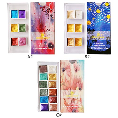 PHILSP Pinturas de Acuarela Juego de Colores de Agua con Purpurina Pintura de Pigmento Dorado metálico Pintura de Artista 6 Colores B