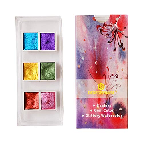 PHILSP Pinturas de Acuarela Juego de Colores de Agua con Purpurina Pintura de Pigmento Dorado metálico Pintura de Artista 6 Colores B