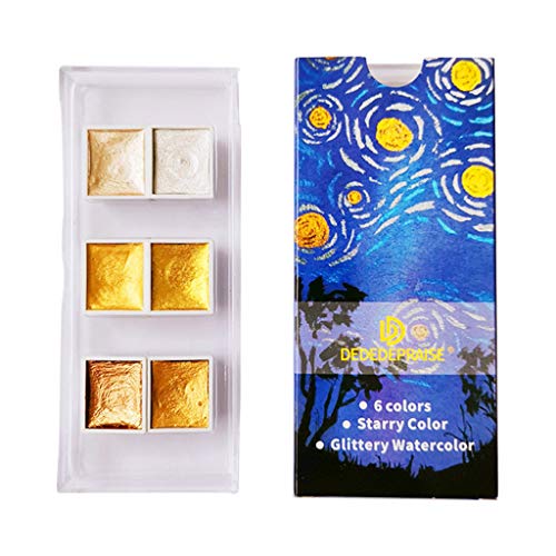 PHILSP Pinturas de Acuarela Juego de Colores de Agua con Purpurina Pintura de Pigmento Dorado metálico Pintura de Artista 6 Colores B