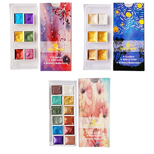 PHILSP Pinturas de Acuarela Juego de Colores de Agua con Purpurina Pintura de Pigmento Dorado metálico Pintura de Artista 6 Colores B