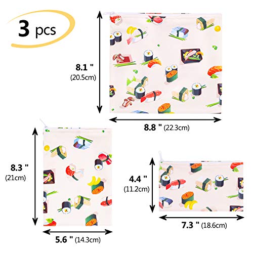 PHOGARY 3 piezas, Porta bocadillos reutilizable, bolsa merienda, funda bocadillo, Sin BPA (sushi)