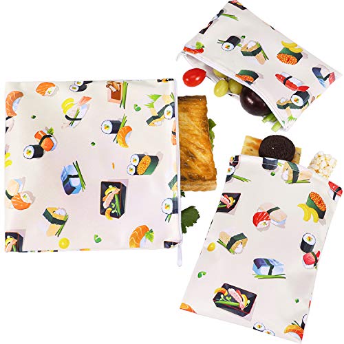PHOGARY 3 piezas, Porta bocadillos reutilizable, bolsa merienda, funda bocadillo, Sin BPA (sushi)