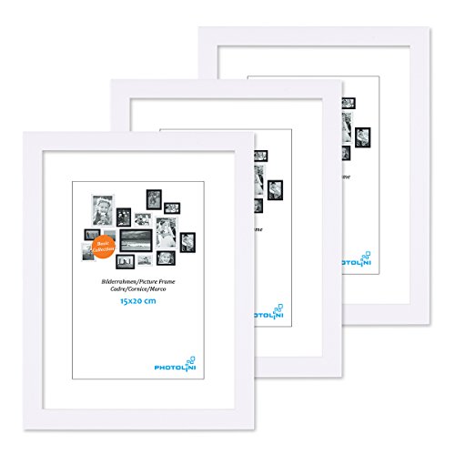 Photolini Juego de 3 Marcos 15x20 cm Modernos, Blancos de MDF con Vidrio acrílico, Incluyendo Accesorios/Collage de Fotos/galería de imágenes