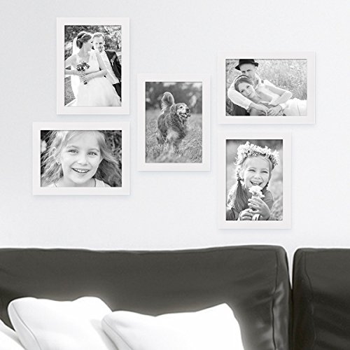 Photolini Juego de 5 Marcos 15x20 cm Basic Collection Modernos, Blancos de MDF, Incluyendo Accesorios/Collage de Fotos/galería de imágenes