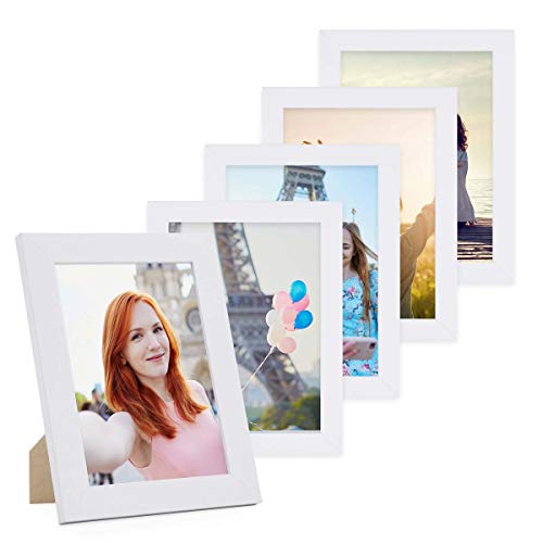 Photolini Juego de 5 Marcos 15x20 cm Basic Collection Modernos, Blancos de MDF, Incluyendo Accesorios/Collage de Fotos/galería de imágenes