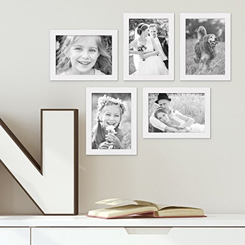 Photolini Juego de 5 Marcos 15x20 cm Basic Collection Modernos, Blancos de MDF, Incluyendo Accesorios/Collage de Fotos/galería de imágenes