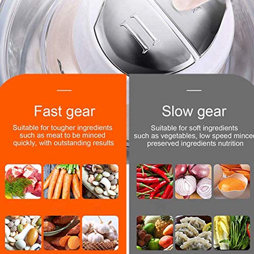 Picadora de Carne, Doble Velocidad de Alimentos Trituradora, 4 Debido a Sus Hojas, adecuados for la Carne de Las Frutas de Las cebollas ajo Jengibre y nueces Alimentos for bebés, 300W, 2L ZHNGHENG