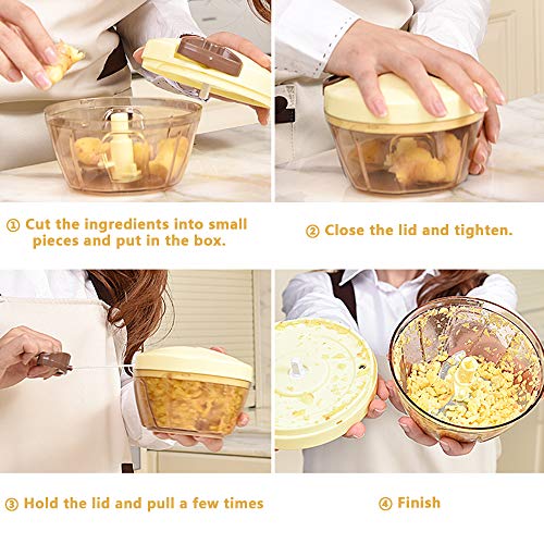 Picadora Manual de Alimentos con Cuerda,Mini Picador de Verduras,Picadora de Carne Manual,Comida Cortador Mano Cebolla Ajos Zanahoria,Pequeña Multiusos Cocina,Food Chopper Onion,Garlic Cutter 400ML