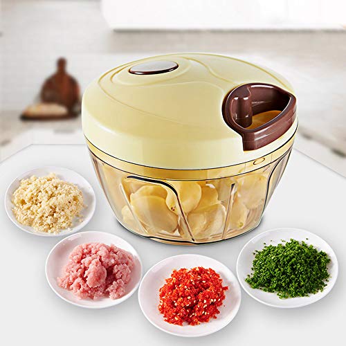 Picadora Manual de Alimentos con Cuerda,Mini Picador de Verduras,Picadora de Carne Manual,Comida Cortador Mano Cebolla Ajos Zanahoria,Pequeña Multiusos Cocina,Food Chopper Onion,Garlic Cutter 400ML