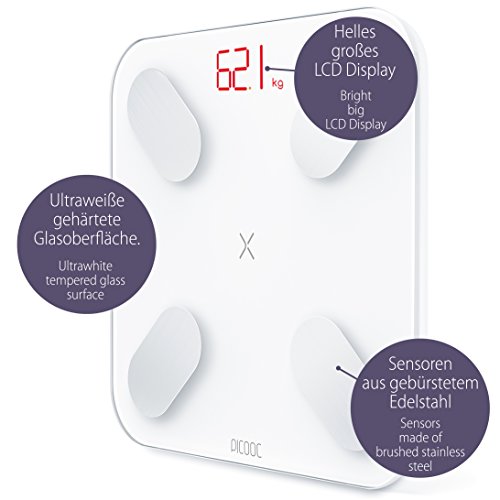 PICOOC PIC-MIPR-WI-10 Mini Pro - Báscula de grasa corporal, Bluetooth, aplicación, inteligencia artificial, análisis corporal para grasa corporal, músculos acuáticos, Apple Android, color blanco