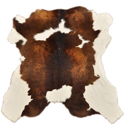 Piel de Ternera genérica Mini de Piel de Oveja Tricolor marrón y Blanco Natural. Kuhfelle Online - Alfombra de Pelo (90 x 80 cm), diseño de ovejas