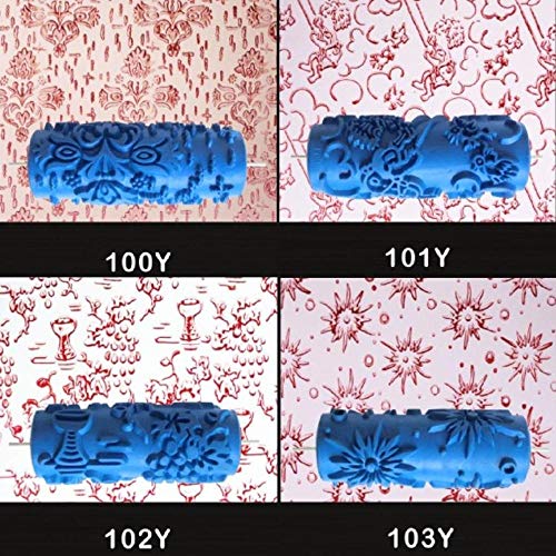 Piero 1PCS Patrón Decoración Rodillo Estampado Pintura en Relieve Manga de Rodillo de Goma Textura de Pared Plantilla Pincel Decoración de Papel Tapiz, 083Y, 5 Pulgadas