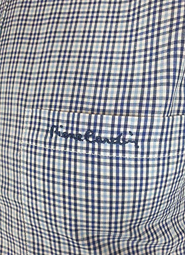 Pierre Cardin Hombre Camisa a Rayas o a Cuadros Manga Larga con Bordado de Firma (2XL, Navy/Sky)