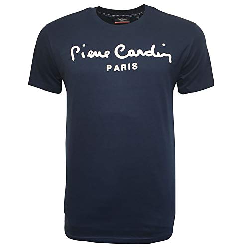 Pierre Cardin Hombre Classic 100% Algodón Camiseta Manga Corta con Cuello Redondo Estampado Grande - Multicolor - Talla S-2XL Disponible (2XL, Navy)