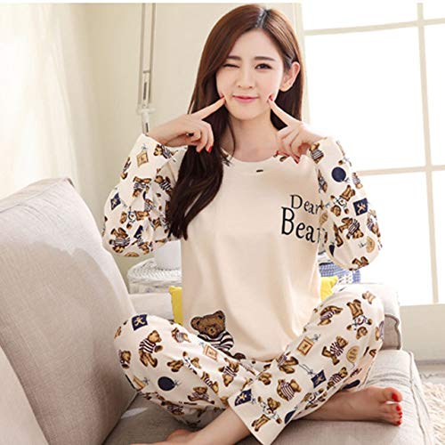 Pijamas de Mujer Primavera Verano Manga Larga Estampado Fino Pijamas Lindos Pijamas de niña Grande Pijamas Informales para Estudiantes